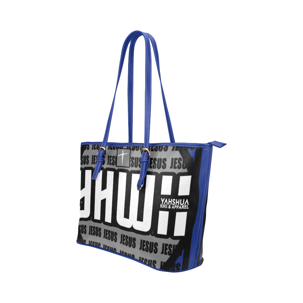 YHWH Blue Leather Tote Bag/Small (Model 1651)
