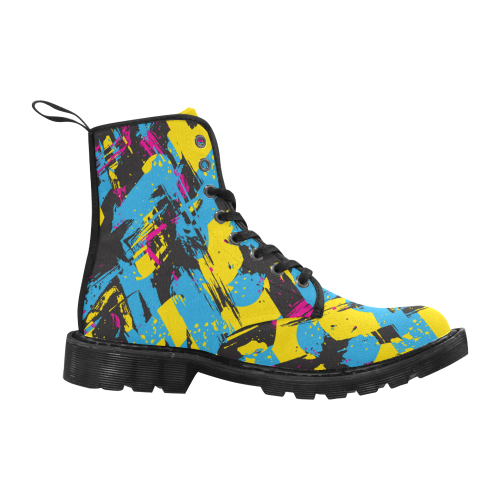 Colorful paint stokes on a black background Martin Boots for Men (Black) (Model 1203H)