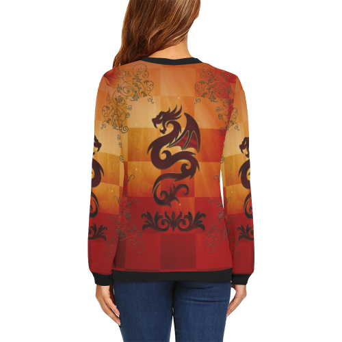 Tribal dragon  on vintage background All Over Print Crewneck Sweatshirt for Women (Model H18)