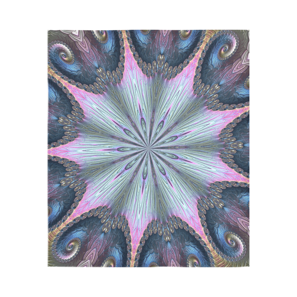 Pastel Abalone Shell Spiral Fractal Mandala 2 Cotton Linen Wall Tapestry 51"x 60"