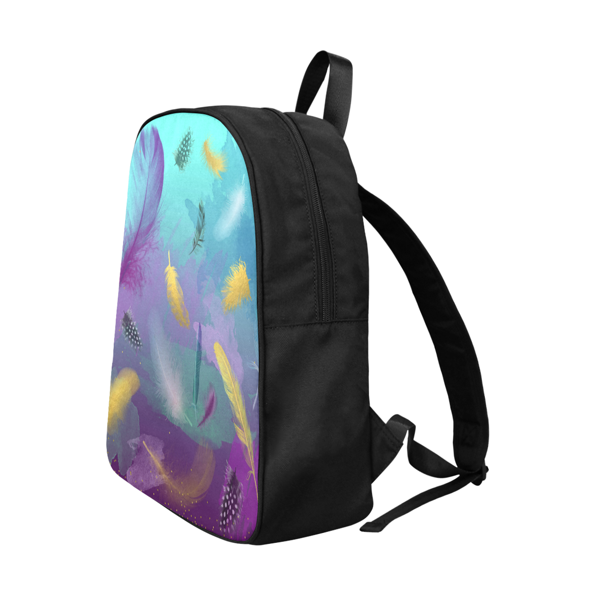 Dancing Feathers - Turquoise and Purple Fabric School Backpack (Model 1682) (Large)