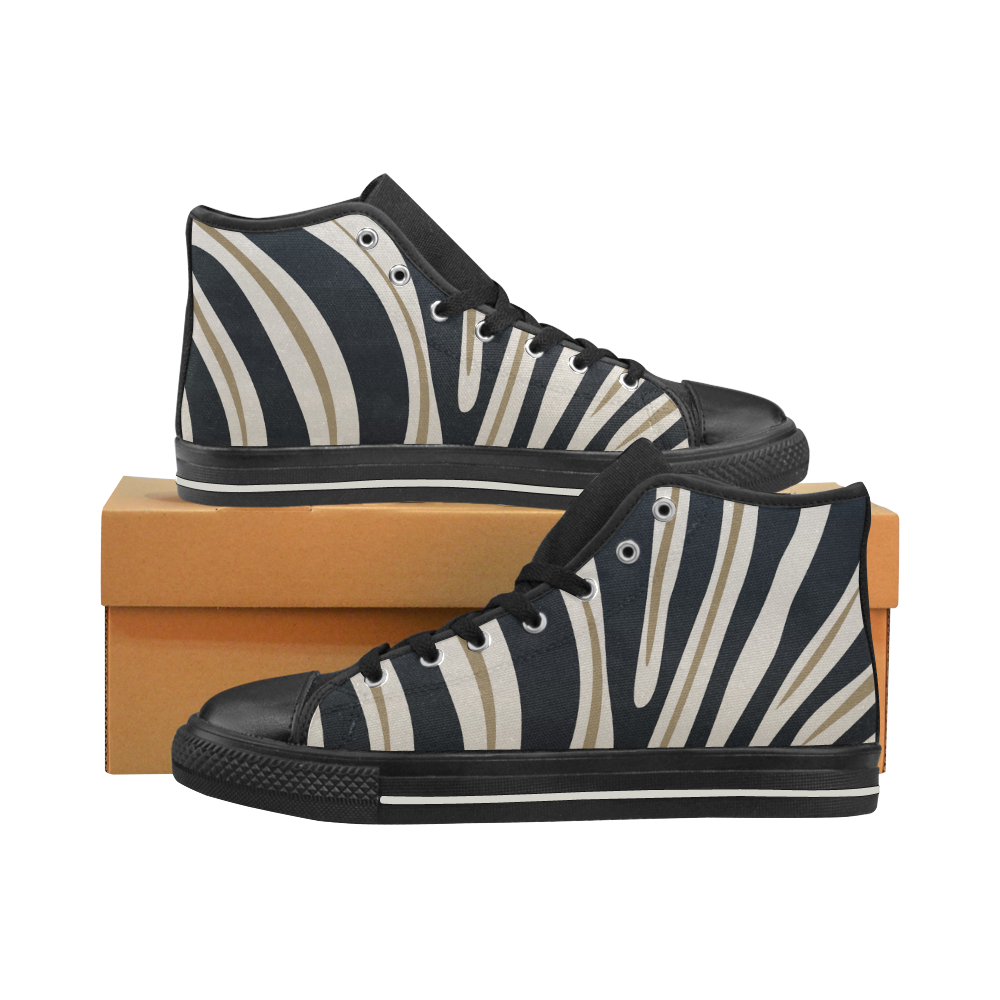 BLACK AND GOLD STRIP Women's Classic High Top Canvas Shoes (Model 017)