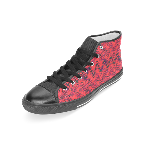 Red and Black Waves pattern design Women's Classic High Top Canvas Shoes (Model 017)