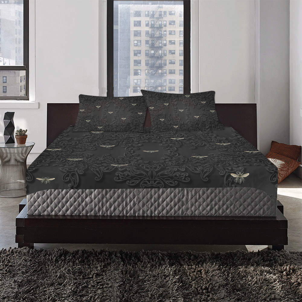 Black Bees and Lace 3-Piece Bedding Set