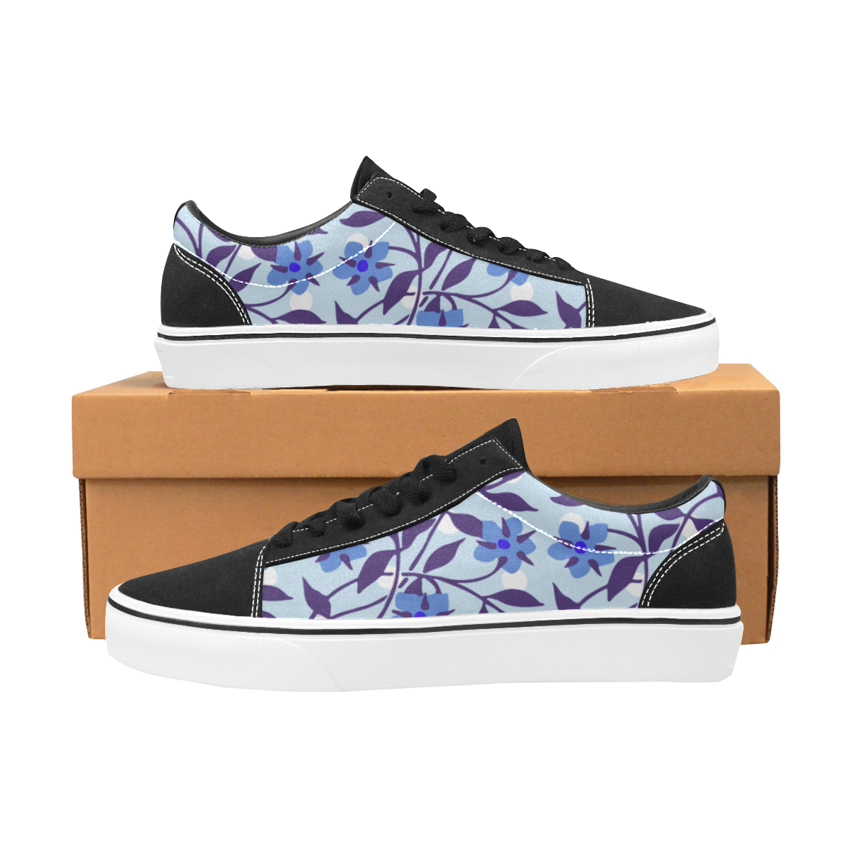 blue dot floral Men's Low Top Skateboarding Shoes (Model E001-2)