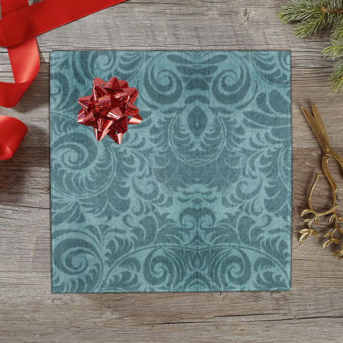 Denim with vintage floral pattern, turquoise teal Gift Wrapping Paper 58"x 23" (5 Rolls)