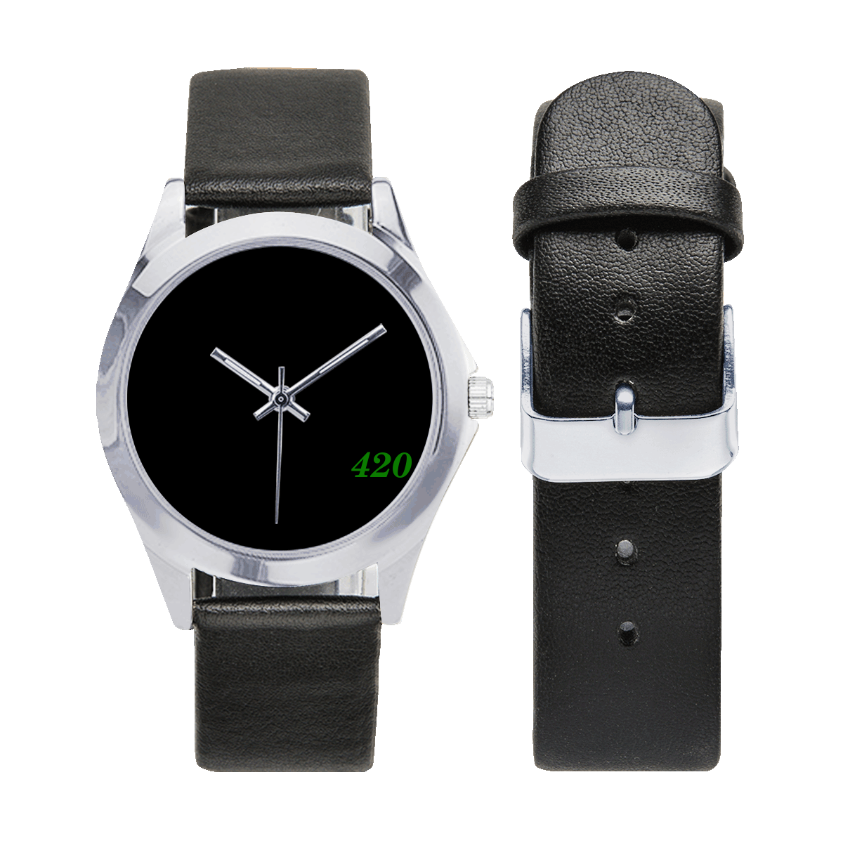 420 watch 4 Unisex Silver-Tone Round Leather Watch (Model 216)