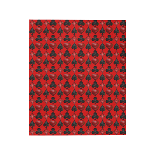 Las Vegas Black and Red Casino Poker Card Shapes on Red Quilt 50"x60"
