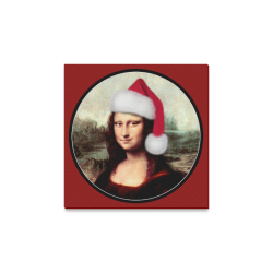 Christmas Mona Lisa with Santa Hat Red Canvas Print 12"x12"