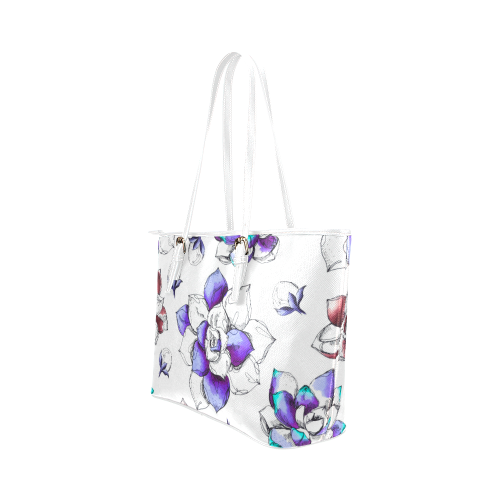 floral n Leather Tote Bag/Small (Model 1651)