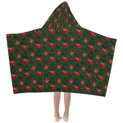 Las Vegas Black and Red Casino Poker Card Shapes on Green Kids' Hooded Bath Towels