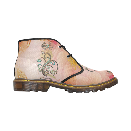 Wonderful hearts, vintage background Men's Canvas Chukka Boots (Model 2402-1)
