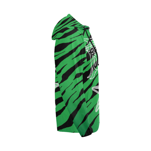 Green Tiger Stripe Rock Star Hoodie All Over Print Full Zip Hoodie for Men (Model H14)