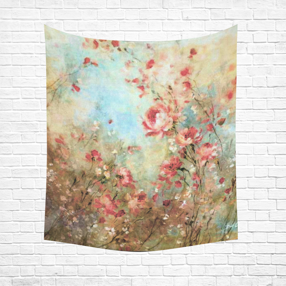 pink watercolor flowers Cotton Linen Wall Tapestry 51"x 60"