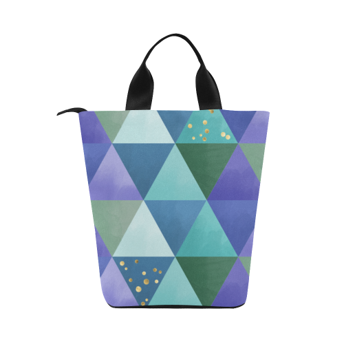 Triangle Pattern - Blue Violet Teal Green Nylon Lunch Tote Bag (Model 1670)