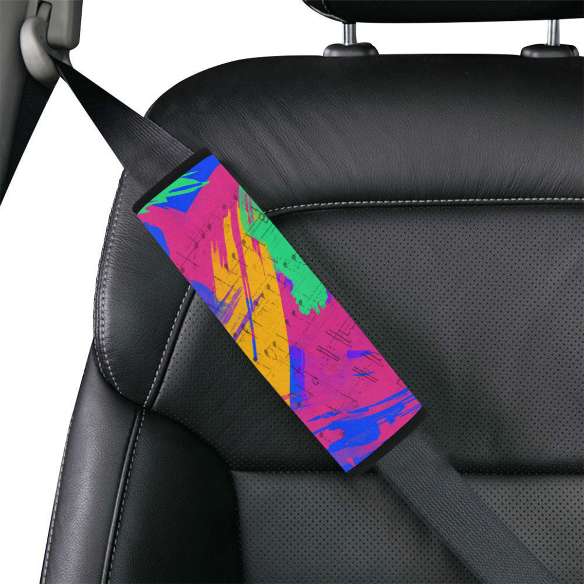 Groovy Paint Brush Strokes with Music Notes Car Seat Belt Cover 7''x8.5''