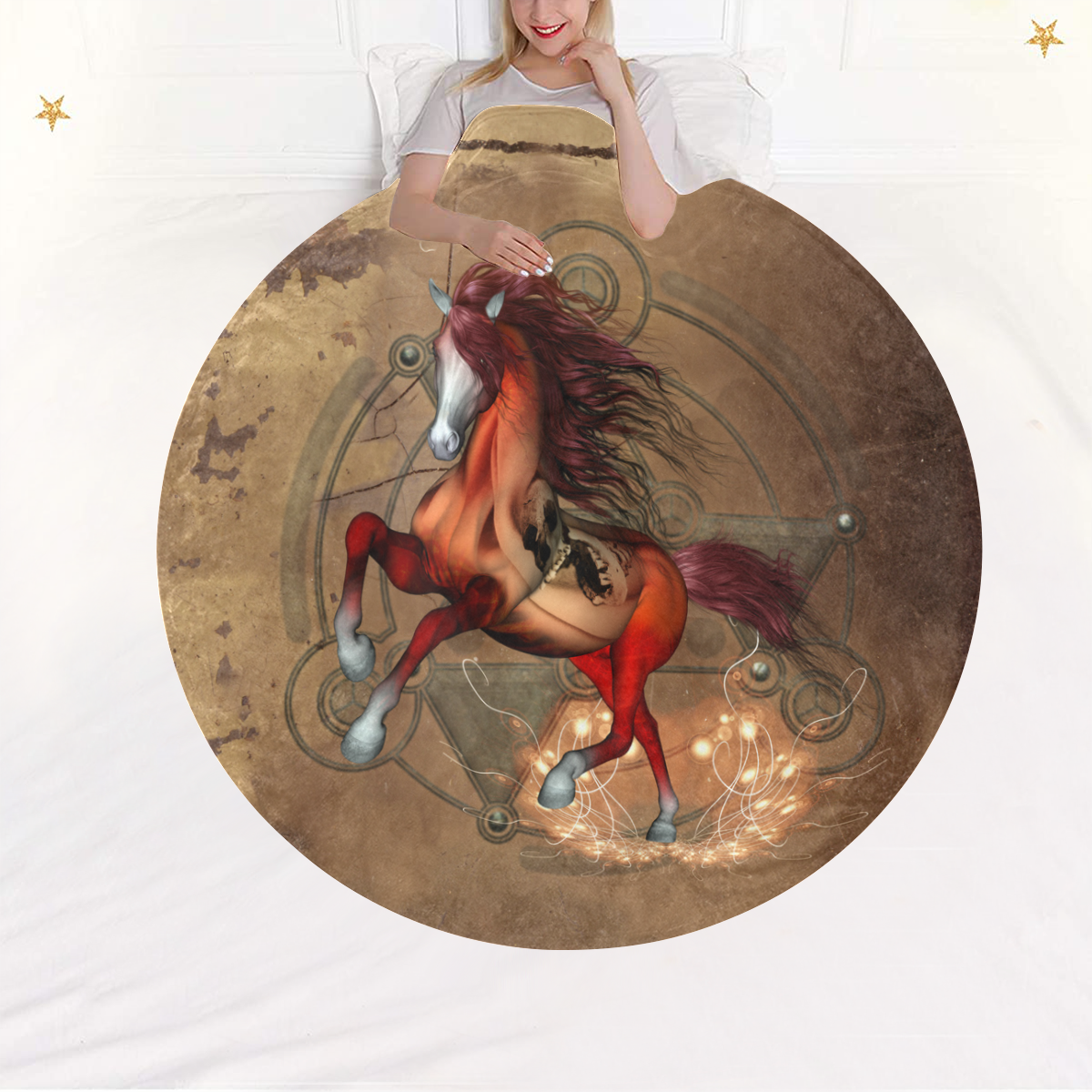 Wonderful horse with skull, red colors Circular Ultra-Soft Micro Fleece Blanket 60"