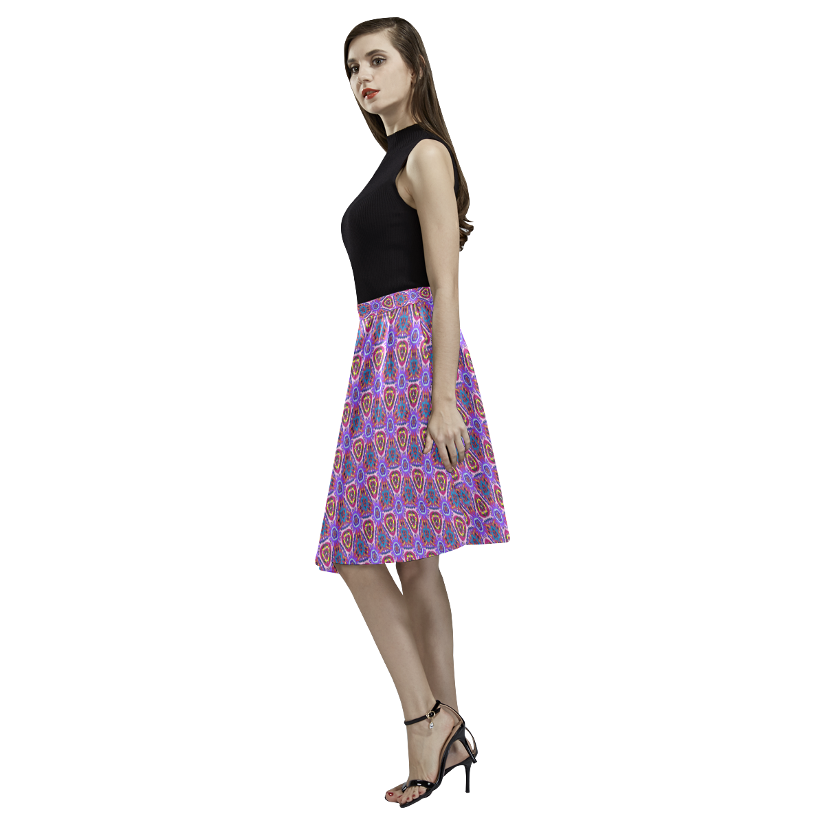 Purple Doodles - Hidden Smiles Melete Pleated Midi Skirt (Model D15)