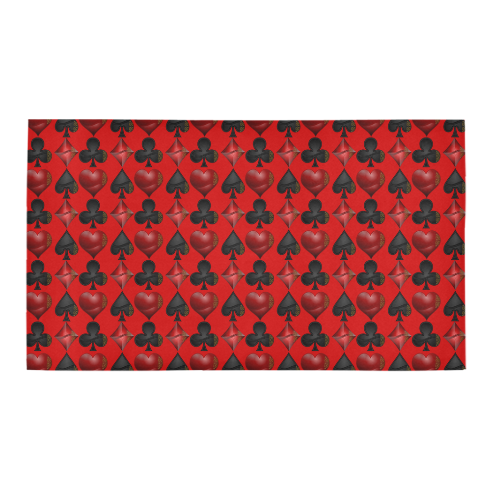 Las Vegas Black and Red Casino Poker Card Shapes on Red Bath Rug 16''x 28''
