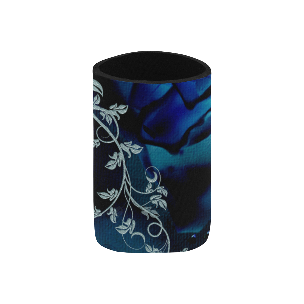 Floral design, blue colors Neoprene Can Cooler 4" x 2.7" dia.