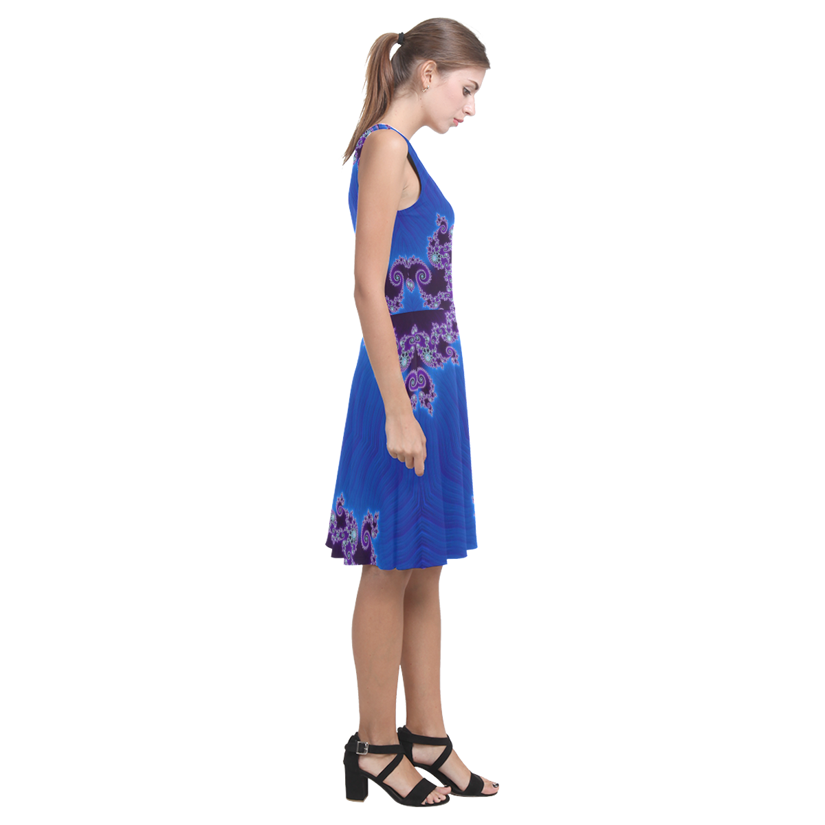 Blue Hearts and Lace Fractal Abstract 2 Atalanta Casual Sundress(Model D04)