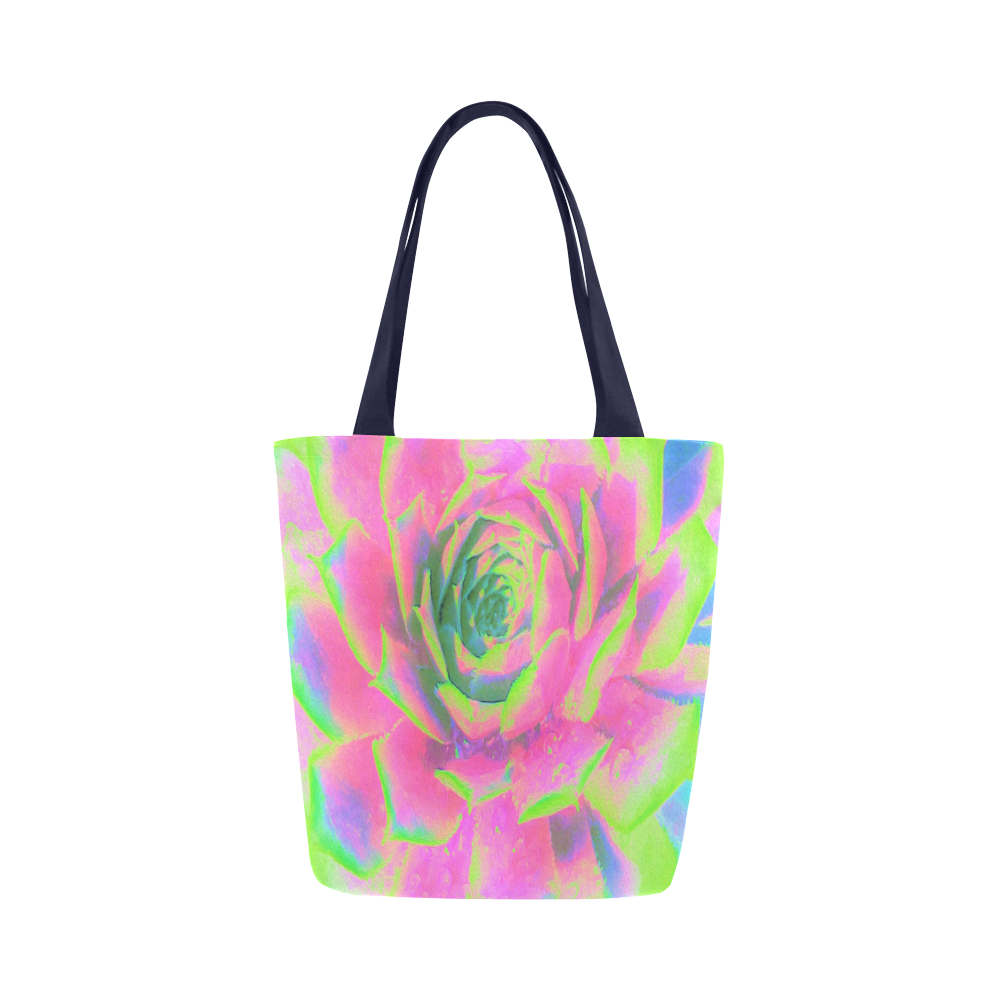 Lime Green and Pink Succulent Sedum Canvas Tote Bag (Model 1657)