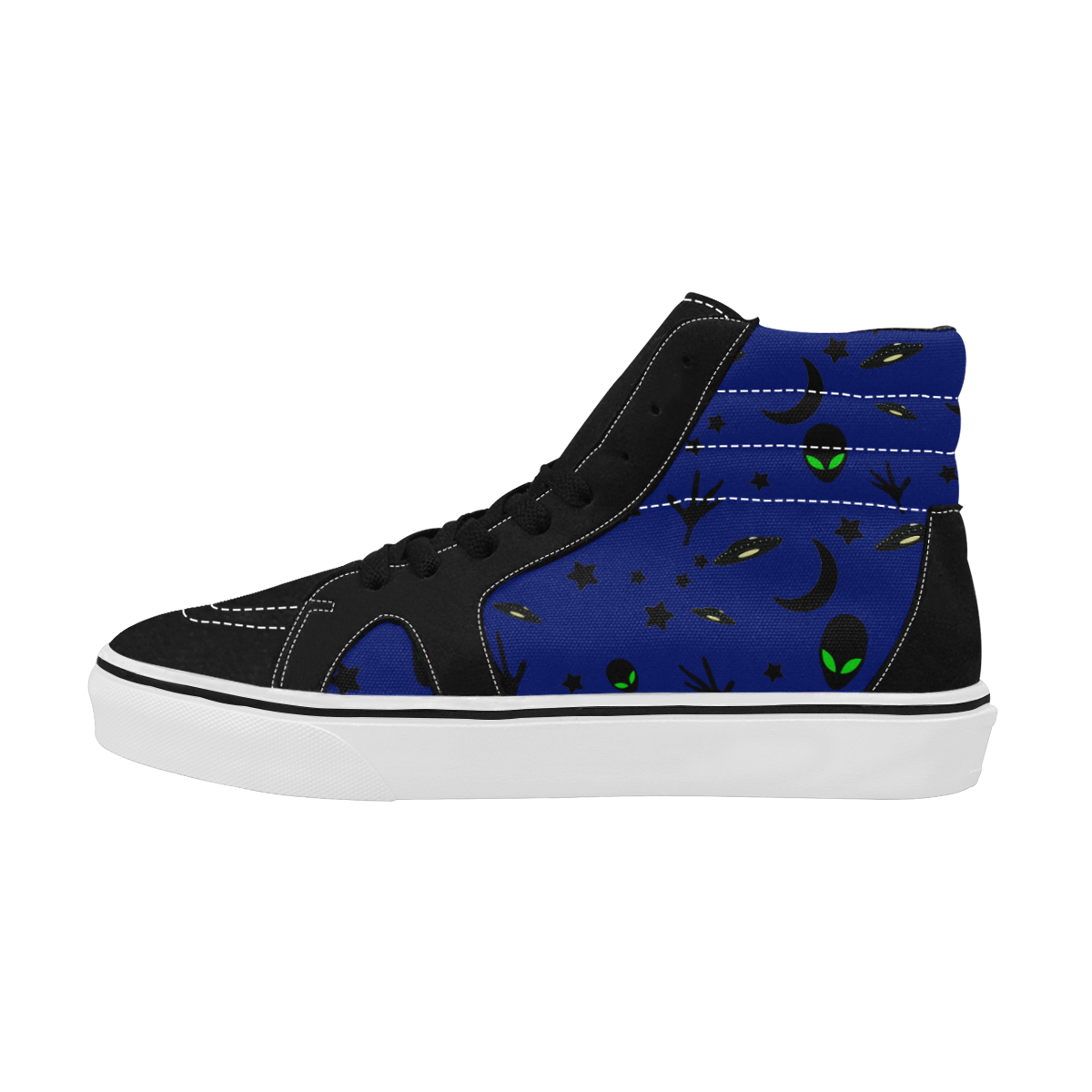 Alien Flying Saucers Stars Pattern on Blue Women's High Top Skateboarding Shoes/Large (Model E001-1)