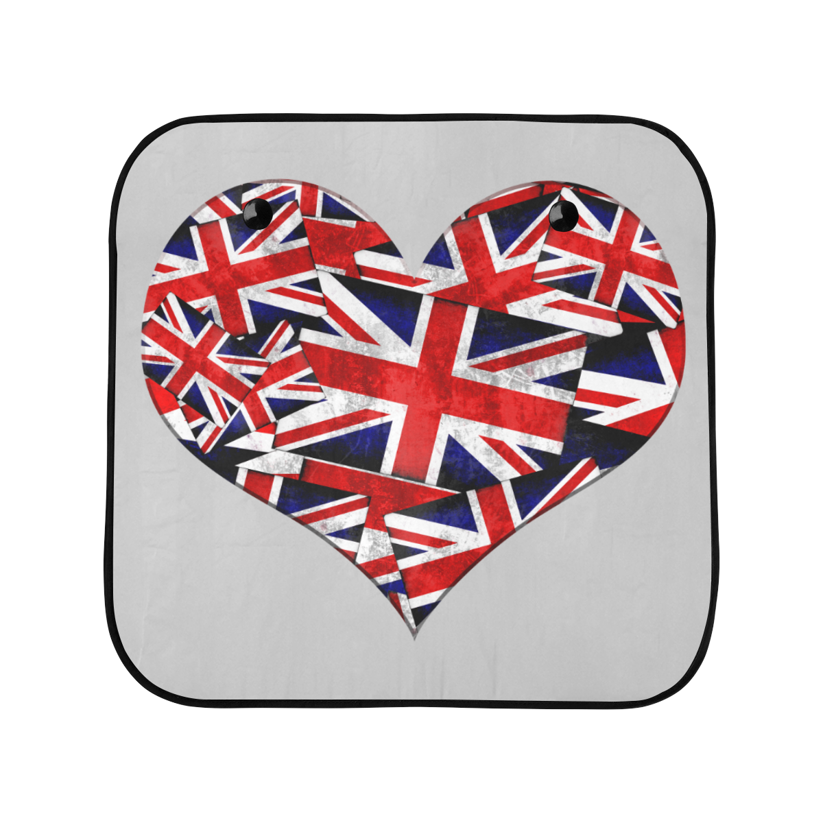 Union Jack British UK Flag Heart Silver Car Sun Shade 28"x28"x2pcs