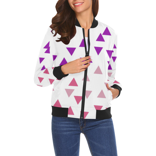 Jacket with Pink triangles cute All Over Print Bomber Jacket for Women (Model H19)