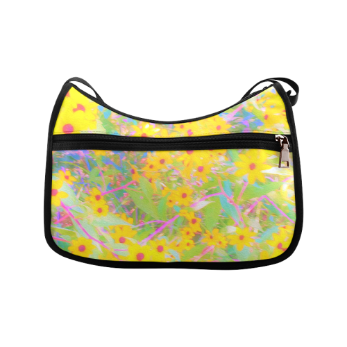 Pretty Yellow and Red Flowers with Turquoise Crossbody Bags (Model 1616)