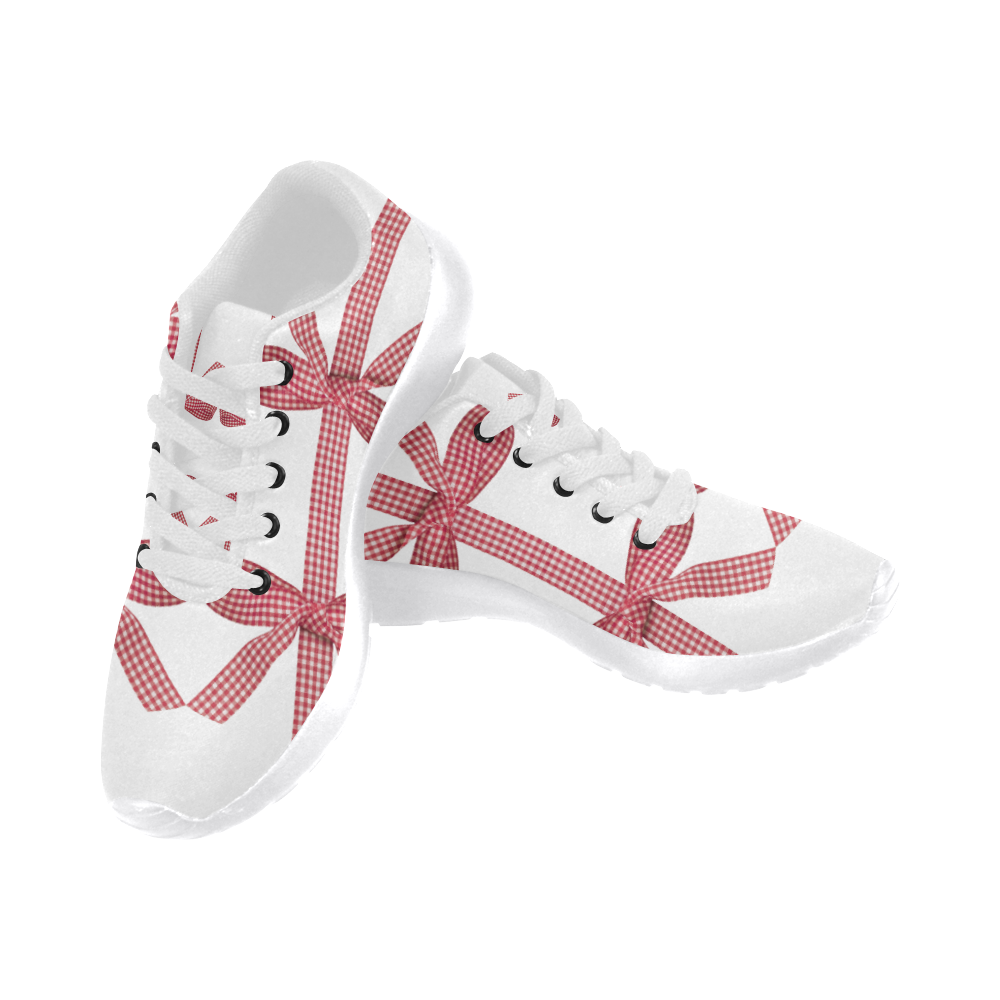 Red Gingham Christmas Bows Women's Running Shoes/Large Size (Model 020)
