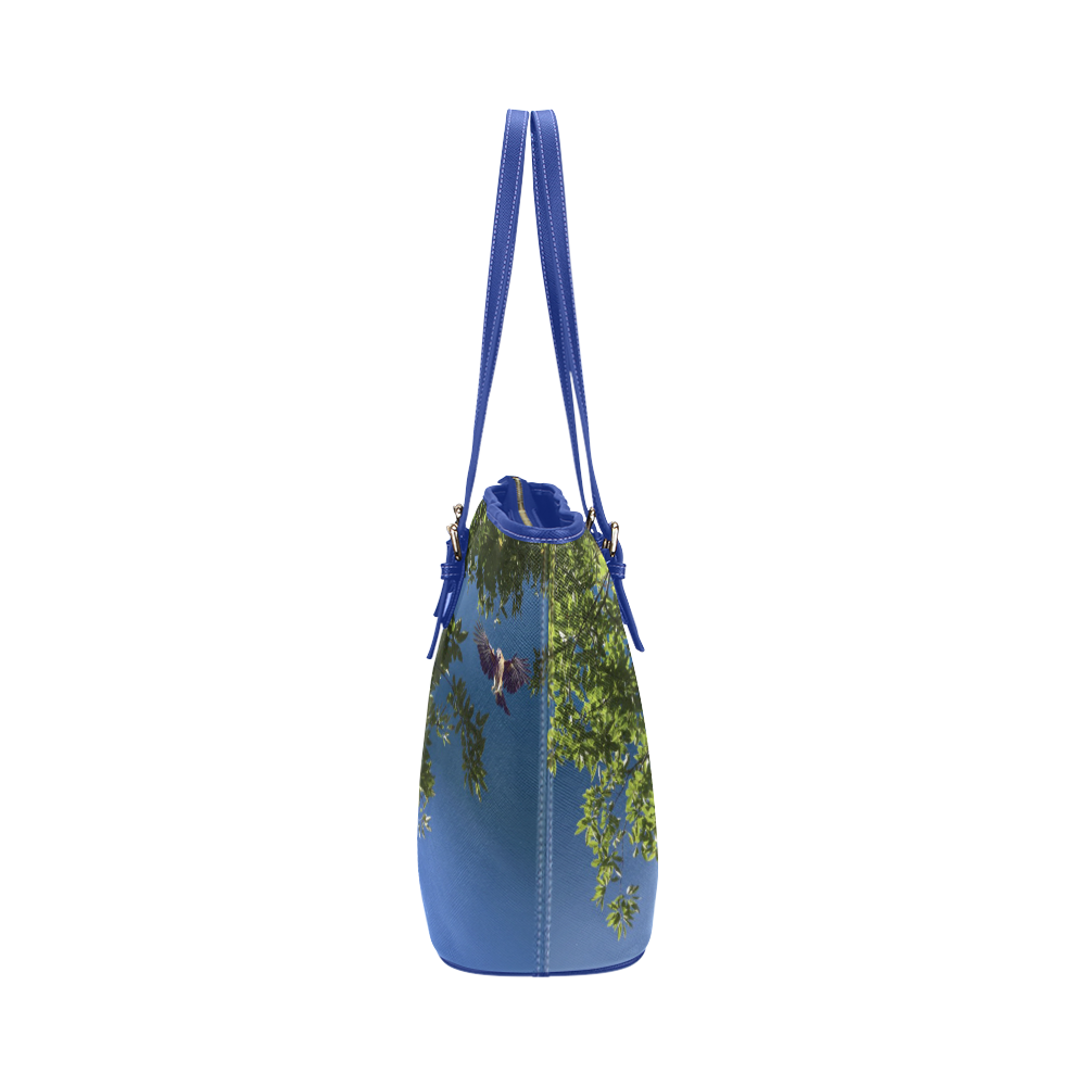 Tree Birds Leather Tote Bag/Large (Model 1651)