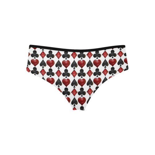Las Vegas Black and Red Casino Poker Card Shapes on White Women's Hipster Panties (Model L33)