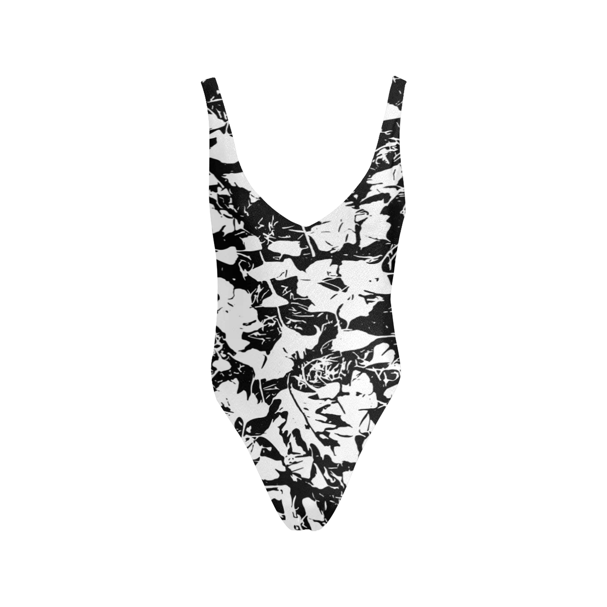 Mid Autumn Leaf Parade BW Sexy Low Back One-Piece Swimsuit (Model S09)
