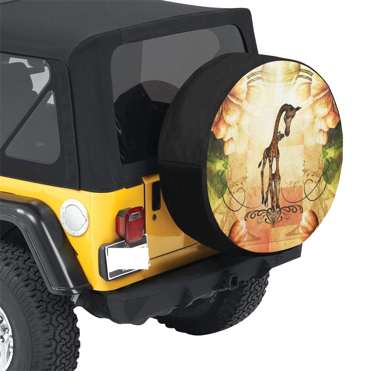 Cute giraffe mum with baby 34 Inch Spare Tire Cover