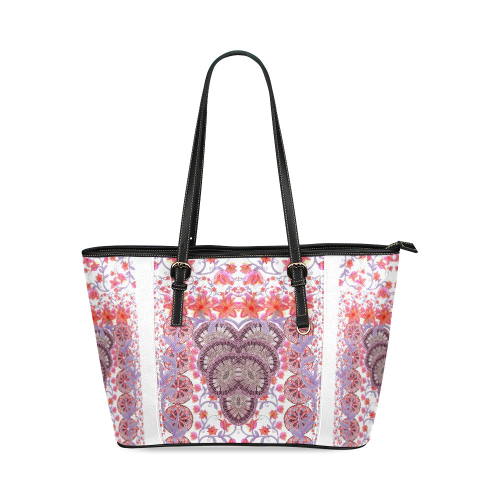 indian flowers Leather Tote Bag/Large (Model 1640)