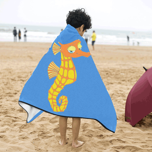 Sassy Seahorse Blue Kids' Hooded Bath Towels