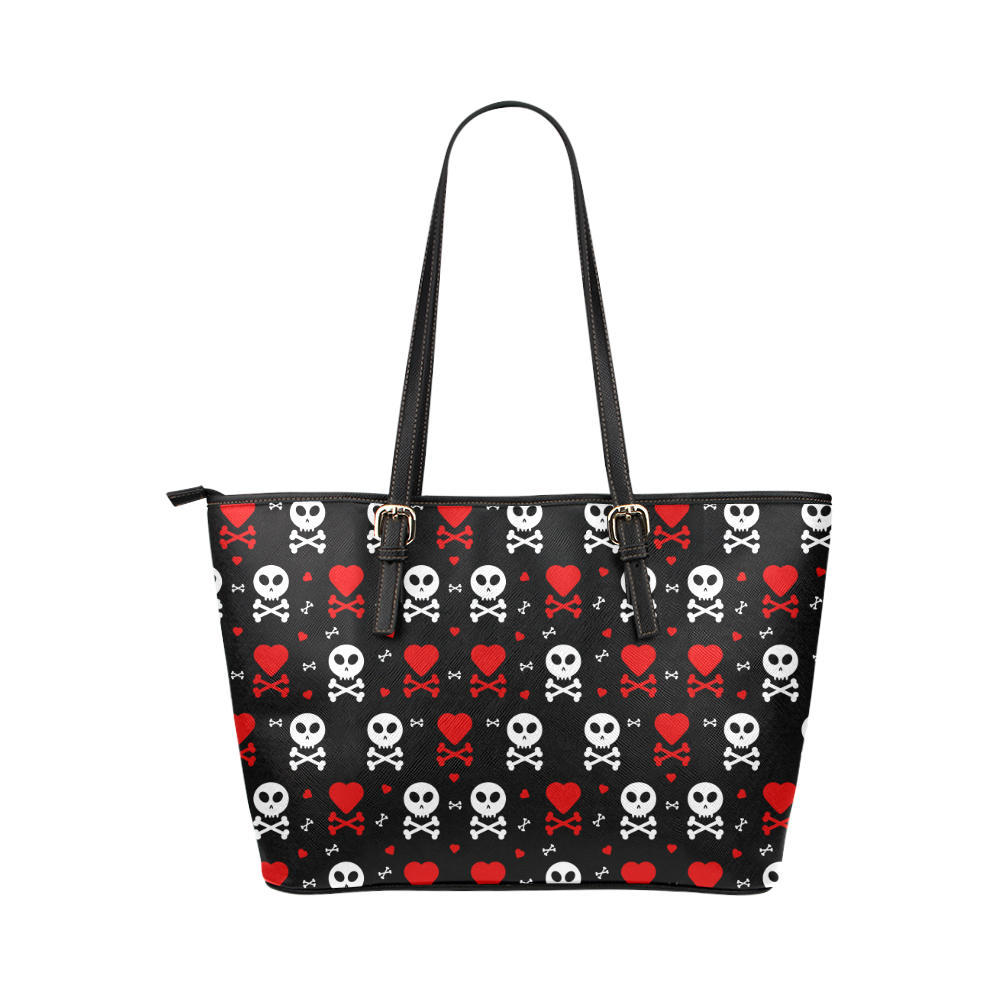 Skull and Crossbones Leather Tote Bag/Small (Model 1651)