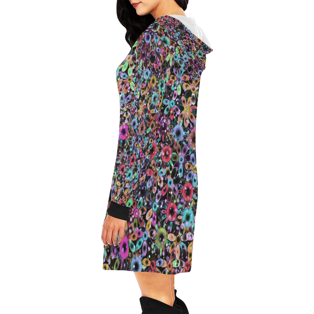Vivid floral pattern 4181C by FeelGood All Over Print Hoodie Mini Dress (Model H27)