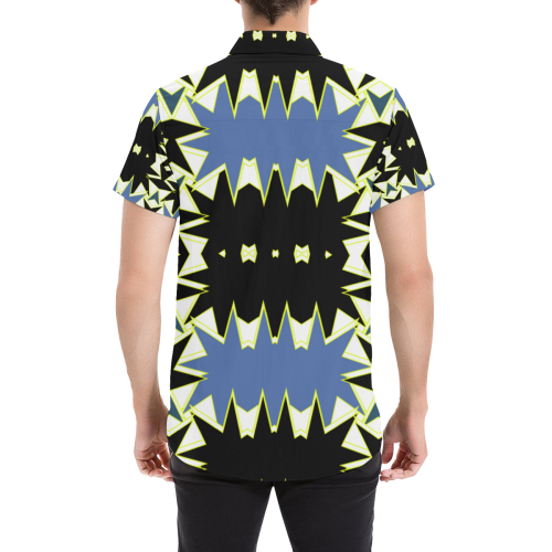 Black and blue geometric Men's All Over Print Short Sleeve Shirt (Model T53)