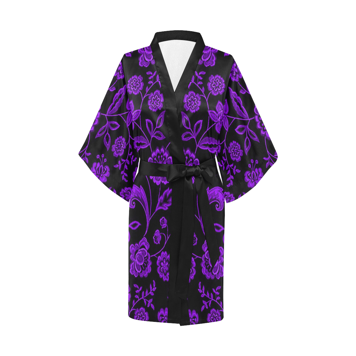 Japanese Classic Lotus Flower Hologram Satin Kimono Robe