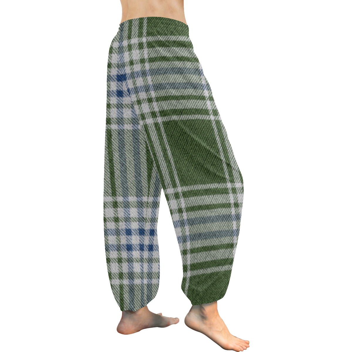 Green Blue Plaid Women's All Over Print Harem Pants (Model L18)