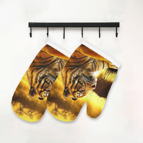 Tiger and Sunset Oven Mitt (Two Pieces)