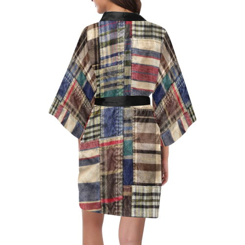 patchwork plaid wrinkle tartan Kimono Robe