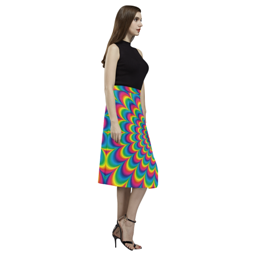 Crazy Psychedelic Flower Power Hippie Mandala Aoede Crepe Skirt (Model D16)