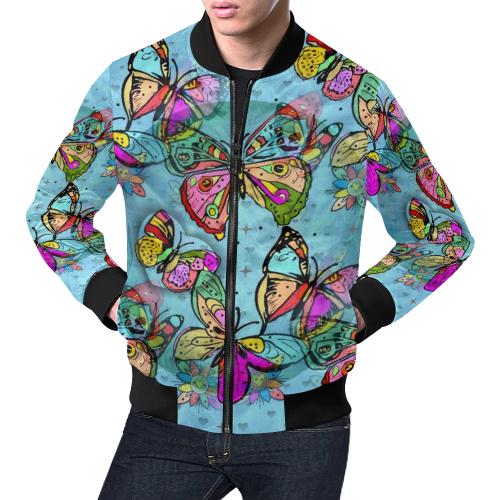 Butterflz Popart by Nico Bielow All Over Print Bomber Jacket for Men/Large Size (Model H19)