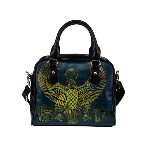 Vintage Gold Leaf Hieroglyphs I Banned Leather Shoulder Handbag (Model 1634)