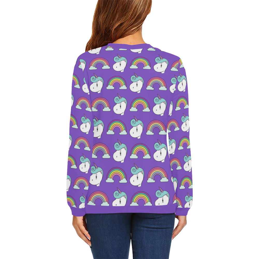 Unicorn Purple All Over Print Crewneck Sweatshirt for Women (Model H18)