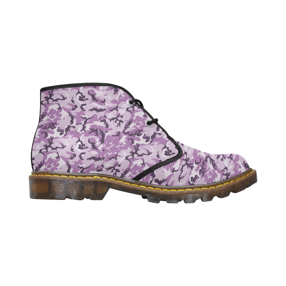 Woodland Pink Purple Camouflage Men's Canvas Chukka Boots (Model 2402-1)