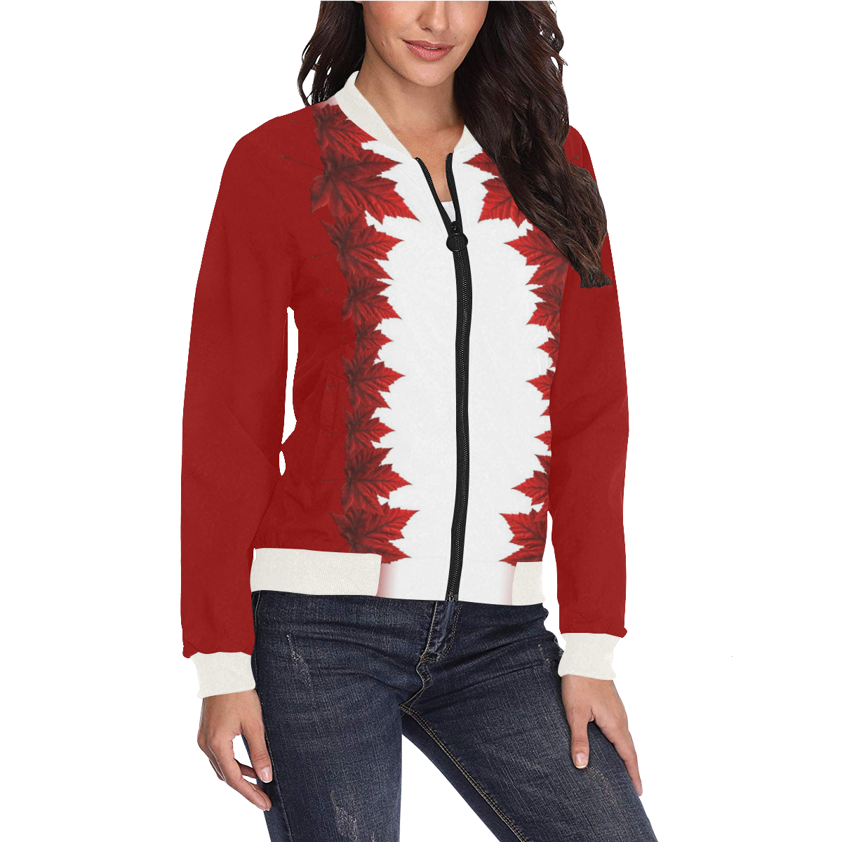 Canada Maple Leaf Jackets All Over Print Bomber Jacket for Women (Model H36)